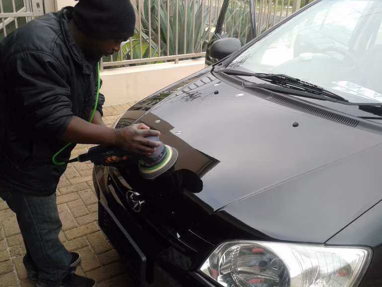 Black Hyundai Getz getting paint correction to remove fade oxidation swirls and scratches by ProTouch Car Care